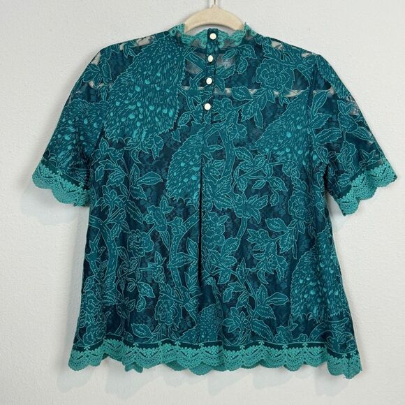 Anthropologie HD in Paris Teal Lace Blouse 4 - Picture 2 of 6